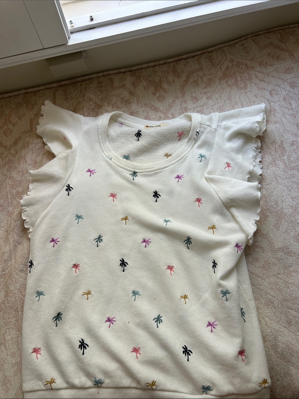 Madewell Cream Short-Sleeve Tee with Multicolor Palm Embroidery